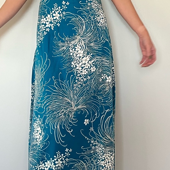 Vintage homemade teal floral maxi dress size 4 - Picture 5 of 11